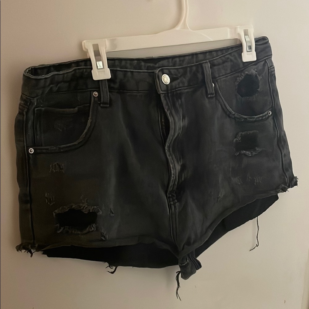 Distressed Black Denim Shorts
